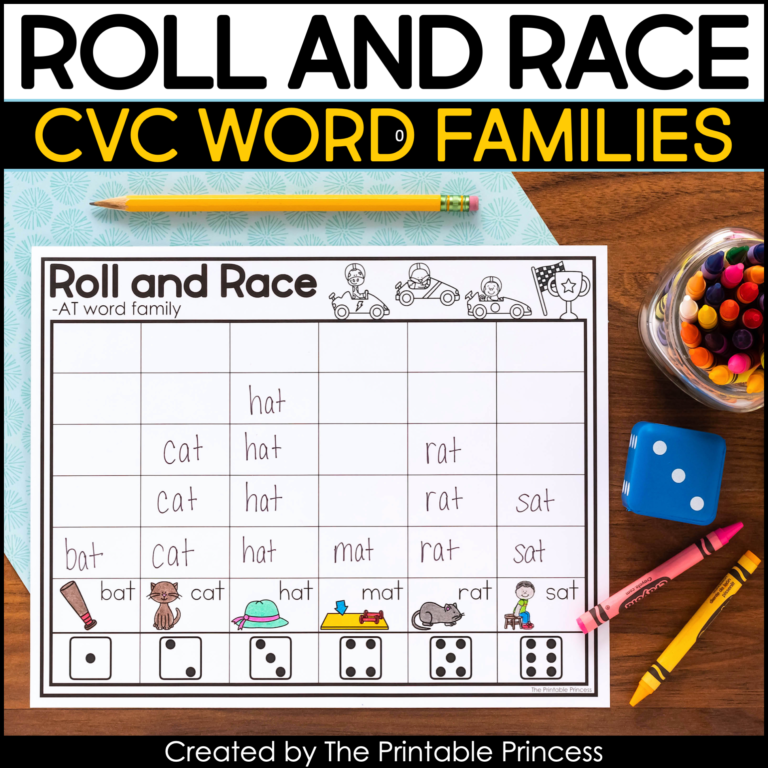 Roll and Race CVC Word Families Game