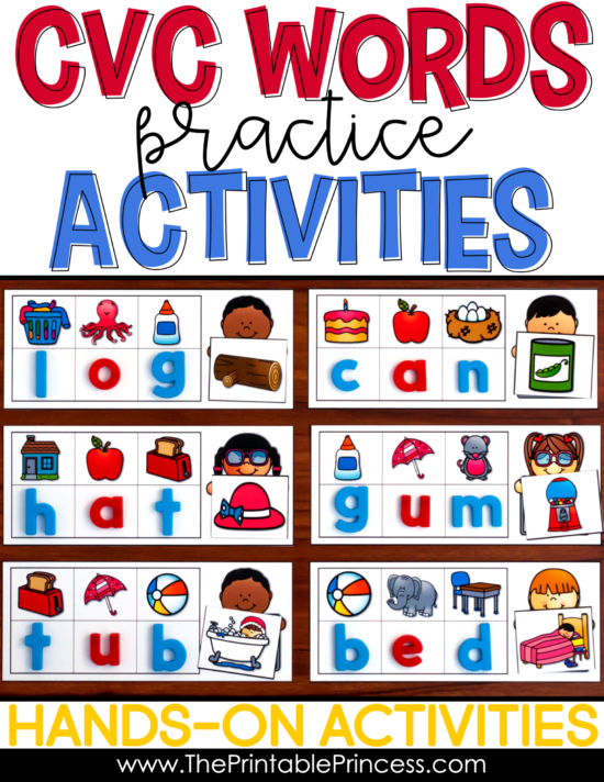 When young readers are ready to tackle putting together their very first words, the simplest way to begin is with CVC words. It is important to give our kindergarten and first grade students plenty of opportunities for practice as they develop this new skill. As teachers it is essential that we have many, many different activities to help our students learn to read and write CVC words. This post includes many different age appropriate and FUN ways for students to practice.