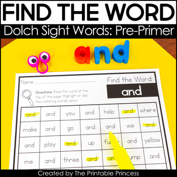 pre-primer sight word worksheets