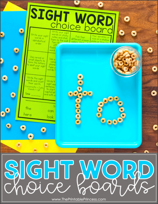 sight word choice board activities