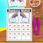 Rainbow match math freebie for kindergarten