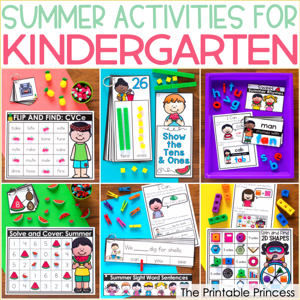 Need some ideas for end of the year summer activities that will keep your students on task and engaged? In this post you'll find tons of engaging, hands-on activities to keep your kiddos learning at the end of the school year These Summer Activities for Kindergarten are great for morning tubs, early finishers, or literacy and math centers. Best of all they were made just for Kindergarten - which means they are skills your little learners are working on during May and June. Plus they are great for summer school! 2D and 3D shapes, base ten, numbers 100, CVC and CVCe words, teen numbers, and MORE can all be found here!