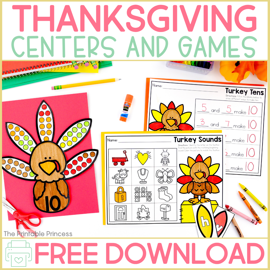 Thanksgiving Games and Centers for Kindergarten