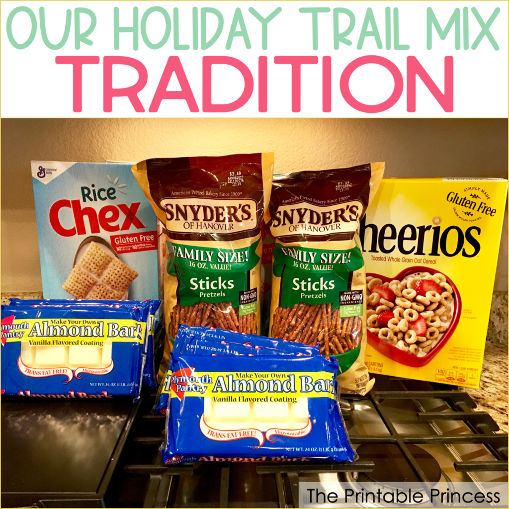 This holiday trail mix recipe is a staple in our family. We make it every year! It's easy to make and needs just five simple ingredients. It's a recipe the whole family can make together. Plus it makes a great gift too!