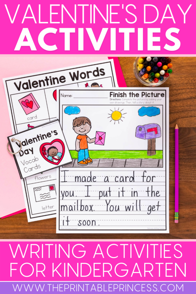 Valentine's Day finish the picture writing center with vocab cards
