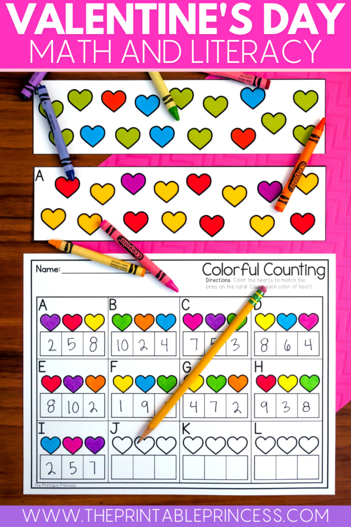 Valentine's Day Colorful Counting math center