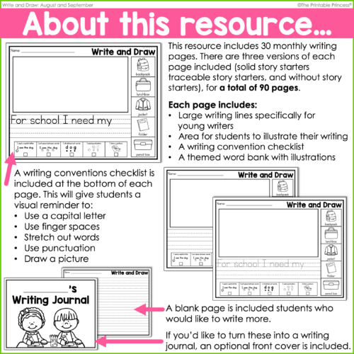 August & September Sentence Starter Writing Prompts for Kindergarten - Image 2