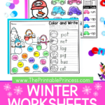 Winter color and write worksheets for kindergarten