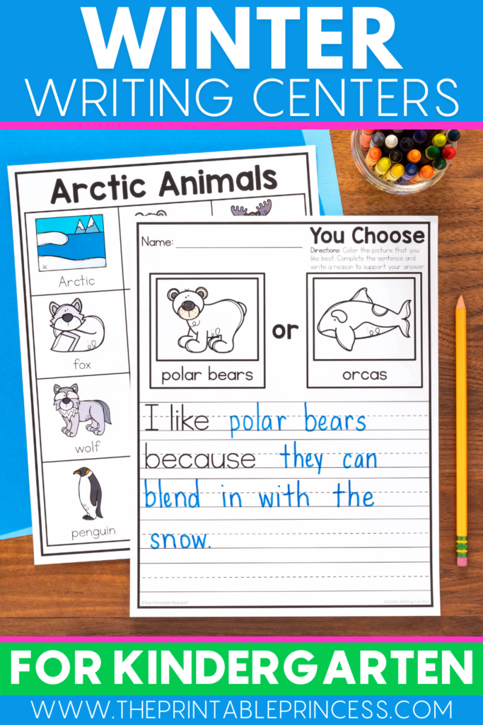 Winter Arctic Animal Writing Center for Kindergarten