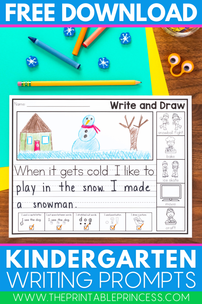 Free Winter snowman writing prompt for kindergarten