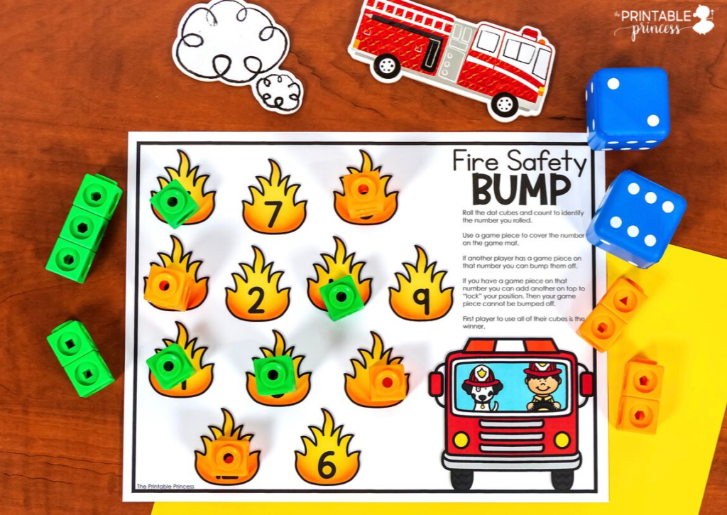 Bring October's fire safety theme into your kindergarten math activities with this fun and free fire safety math game. It's a great way to practice counting and number recognition. Numbers to 6 and numbers to 12 are included. 