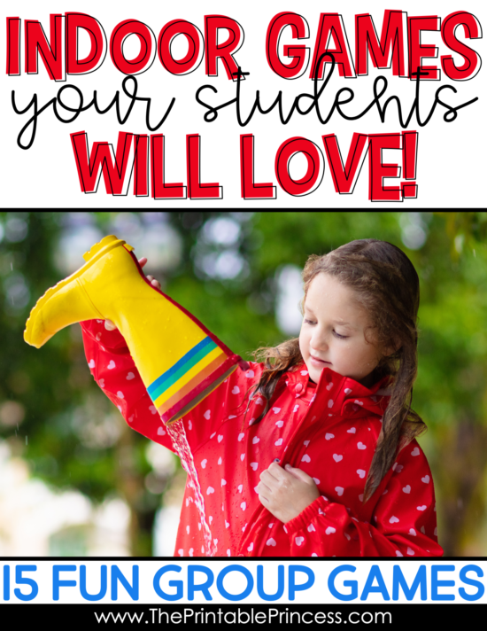 Some days the weather just doesn't cooperate for recess. It can be either too dreary or cold, or even too hot for kids to go outside and get much needed recess time. But just because the weather isn't cooperating doesn't mean your students don't need time to take a break and play. They just need some indoor recess games! Check out these 15 ideas for fun indoor games for kids. These indoor games are perfect for a large group of kindergarten and first grade students. Some days the weather just doesn't cooperate for recess. It can be either too dreary or cold, or even too hot for kids to go outside and get much needed recess time. But just because the weather isn't cooperating doesn't mean your students don't need time to take a break and play. They just need some indoor recess games! Check out these 15 ideas for fun indoor games for kids. These indoor games are perfect for a large group of kindergarten and first grade students.